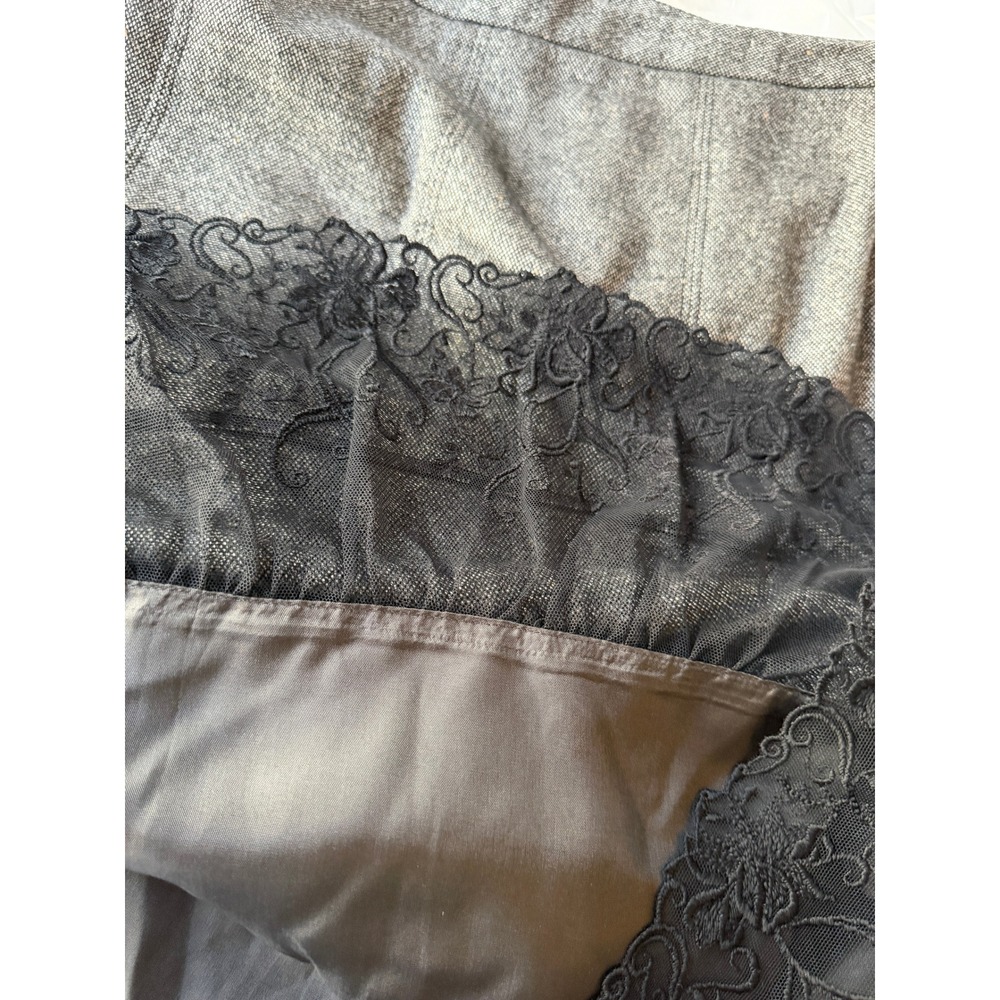 Ann Taylor Trumpet Skirt Women 2 Gray Wool Blend Lace Trim Dark Academia Tweed - Picture 14 of 16